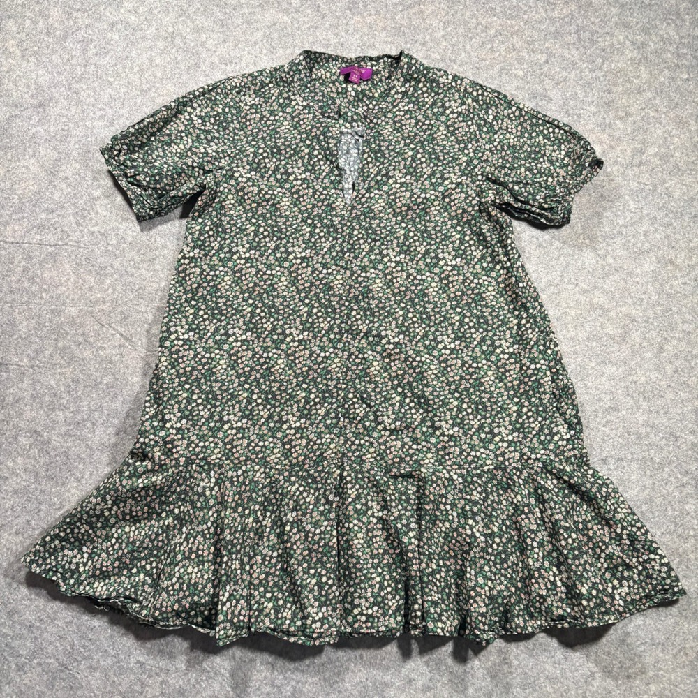 J.Crew Dress Womens XS Black Green Dark Floral Liberty Fabric Ruffle Hem Mini
